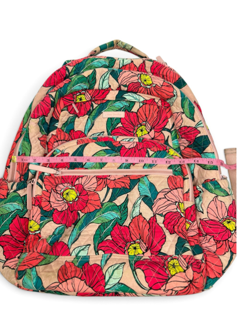 Vera Bradley Vintage Floral Quilted Campus Backpack Pink Green - Picture 9 of 16